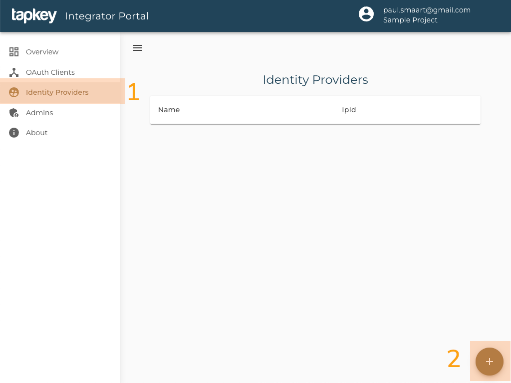 Identity Provider Page of Integrator Portal