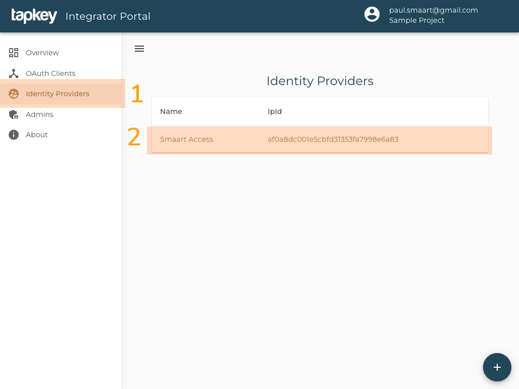 Identity Provider Page of Integrator Portal