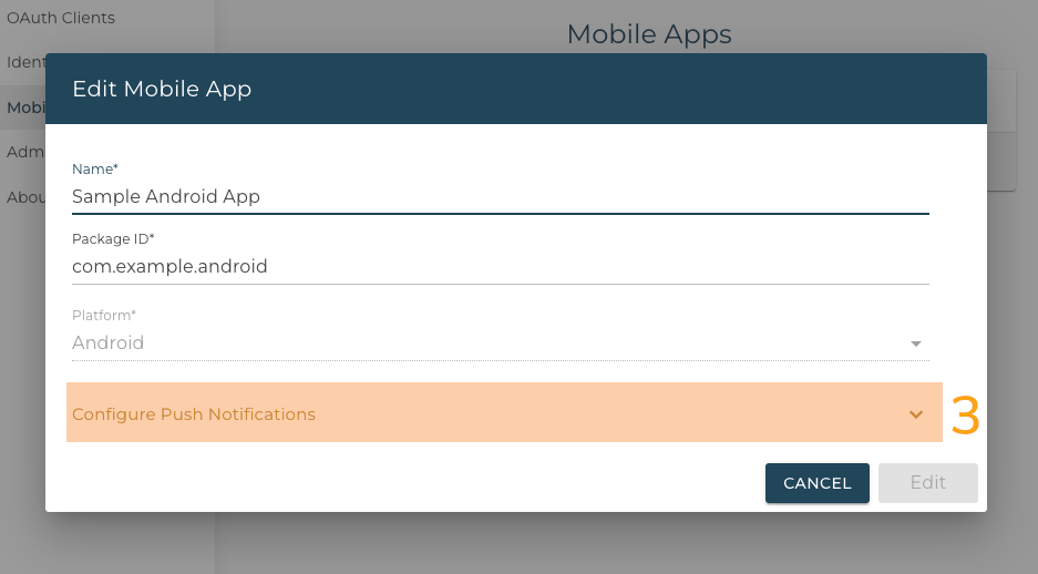 Form to editing a Mobile App